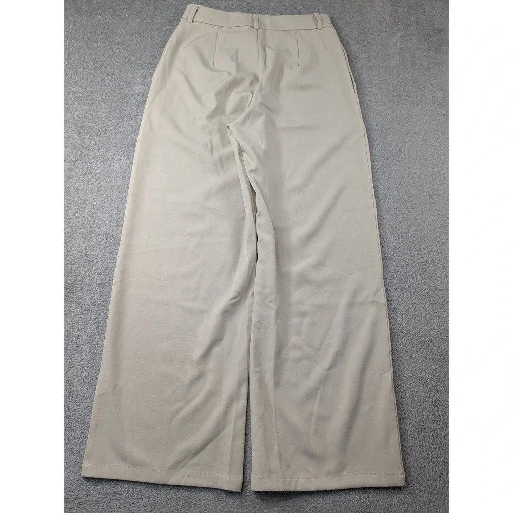 Unbranded Beige Wide Leg Pleated Trousers High Waist Dress Pants TT904-3 Size M